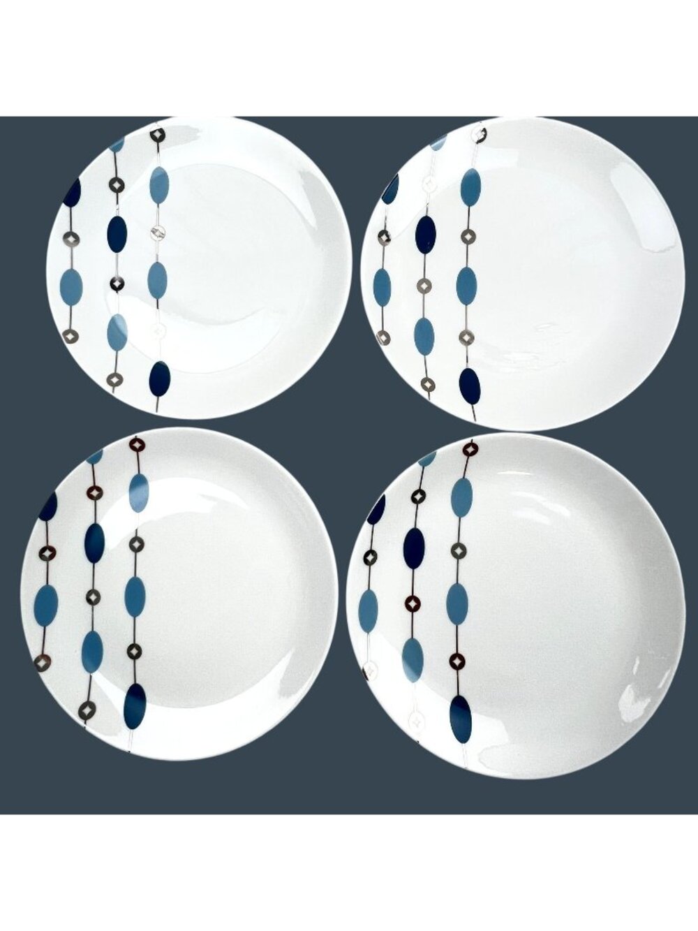 Pier 1 Set of 4 Beaded Garland Salad Dessert Plates Porcelain White Blue